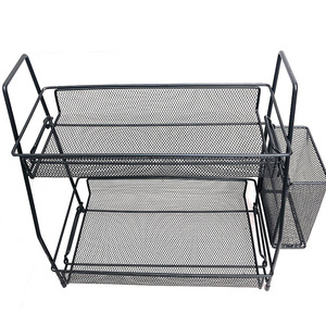 Wrought Iron Storage Rack 2 Tier Black Mesh <b>Desktop</b> Organizer For Kitchen Bathroom Stationery Books Toys - Product Image 3