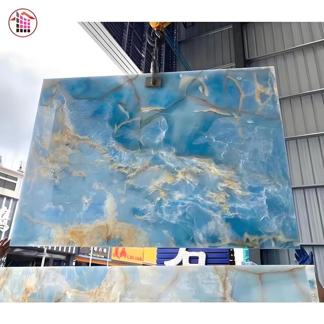 Good Price Translucent Pakistani Blue Marble Onyx Stone Wholesale Polished Premium Natural Sky Blue Onyx Stone Slabs