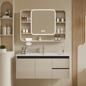 Modern minimalist bathroom wall mounted cabinet integrated sink design stylish bathroom cabinet combination - Product Image 3