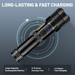 Linterna LED de 50W al por Mayor, Recargable por USB, de Aluminio, IP55, Linterna de Emergencia, Super Brillante, Alcance de 1000M - Product Image 6