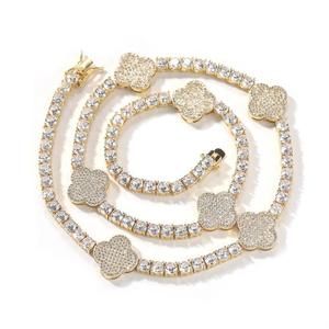 Collares de Hip Hop para mujer, joyería de moda, diseño de lujo, pulsera de trébol de cuatro hojas, collar de tenis de Latón chapado en oro y plata - Product Image 1