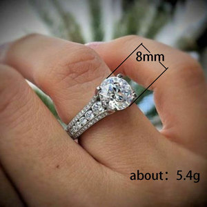 Anello classico con pietra rotonda a quattro punte per donna, design geometrico intarsiato, gioielli alla moda per feste - Product Image 5