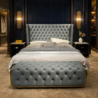 SPARKLE CASA2025 Nouveau lit en bois massif de style italien, luxe léger, cuir véritable, meubles de maison, lit double, chambre à coucher
