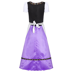Costume d'Oktoberfest pour femmes, ensemble de robe Dirndl violette avec tablier et manches bouffantes pour le festival de la bière, déguisement fantaisie, taille adulte - Product Image 2