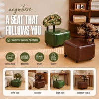Petite chaise en cuir de style antique et luxueux avec roulettes, tabouret d'appoint portable, tabouret à chaussures pour salon