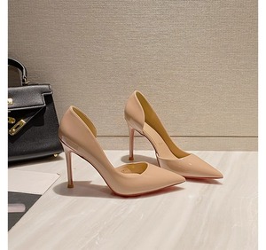 Черные женские туфли на высоком тонком каблуке с красной подошвой, лакированные, с острым носком, сексуальные, нюдовые, для работы и повседневной носки, увеличивающие рост, на шпильке - Product Image 6