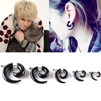 Bouchons d'oreilles en spirale pour garçons, clous d'oreilles en acier inoxydable acrylique noir