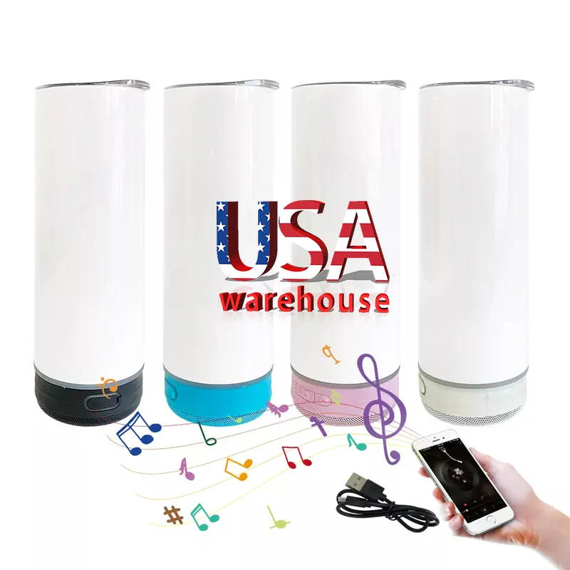 USA Warehouse 20oz USB-Aufladung White Sublimation Wasser flasche Non Tapered Speaker Music Cup Tumbler für den Heiß pressdruck