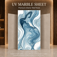 Panneau mural en PVC brillant MORLENX Ocean Blue Flowing Vein UV Marble Sheet pour projet d'aménagement intérieur de spa de luxe