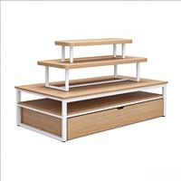 Présentoir à 3 niveaux avec tiroirs de rangement, style îlot en bois, pour supermarché et magasin de détail