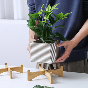 Solid Wood Flower <b>Pot</b> <b>Stand</b> For Indoor Desktop Plant Display Cross Base Simple Style - Product Image 1