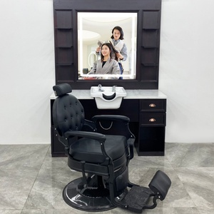 Unidad de Barbería Individual LE al por Mayor, Estación de Espejo Marrón Especial, Muebles de Salón de Buena Calidad, Lavabo de Cerámica Blanco, Directo de Fábrica - Product Image 3