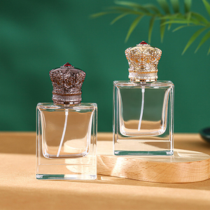 Botella de Perfume de Vidrio Transparente Cuadrada Plana de Alta Calidad de 50 ml, Botella de Perfume de Vidrio con Pulverizador - Product Image 1