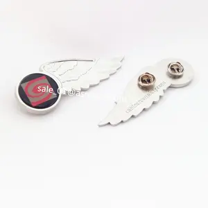 Personalizzato 3D mezza ala distintivo Shinny argento aviatore Pin regalo con Logo personale della società di stampa adesivo