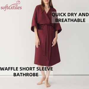 High Quality 100% <strong>Cotton</strong> <strong>Waffle</strong> Bathrobe Customized Logo And Size Short Sleeve Womens Bathrobe - Product Image 3