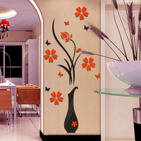 Autocollants muraux 3D en acrylique, design fleur de prunier, décor en cristal auto-adhésif pour salon, mur de fond de télévision