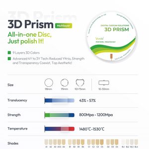 Blocs de zircone 3D, blancs, compatibles CAD CAM, céramique usinable, disque de zircone dentaire pour bridges, couronnes, facettes, <span class=keywords><strong>dents</strong></span>, Vsmile HappyZir - Product Image 2