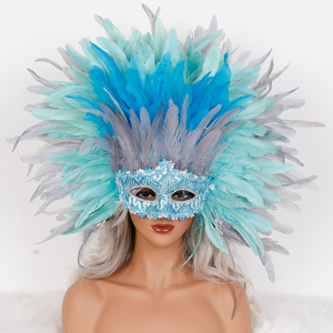 Masque en plumes fait main multicolore décoratif avec strass pour carnaval, samba, bal masqué, <span class=keywords><strong>soir</strong></span>ée - Product Image 2