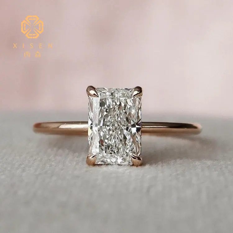 18K White Gold Diamond Wedding Ring Radiant Cut Engagement Ring Diamond Solitaire Diamond Ring