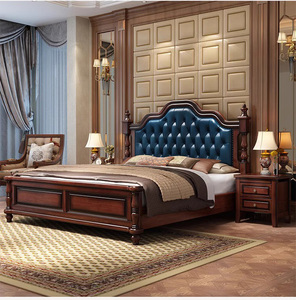 Juego de Muebles de Dormitorio Americano de Lujo Ligero, Moderno, Sencillo, Rústico, de Madera Maciza, Cama Doble Retro, Cama de Madera Suave-333 - Product Image 4