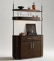 Meuble Bar Autonome pour la Maison, Vitrine de Rangement à Vin en Bois Massif avec Éclairage LED et Cadre Métallique Bronze Brossé pour Villa