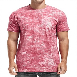 Men's Tie-Dye Short Sleeve T-<b>Shirt</b> Regular Fit O-Neck Knitted Casual Style <b>Pink</b> Patterned Top - Product Image 1