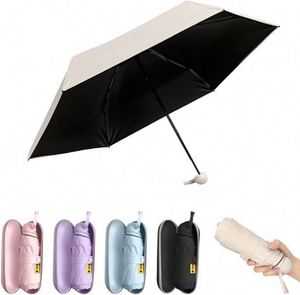 Mini Portable 5-Fold <b>Pocket</b> Capsule Umbrella Alloy Ribs 190T Cute Custom Logo Dual-use Sun Rain Black Coating UV Business Gifts - Product Image 6