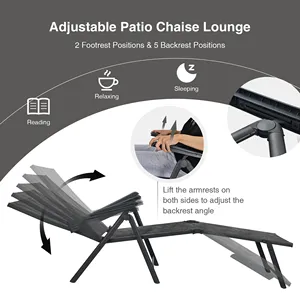 Chaise longue pliante d'extérieur en textile respirant réglable multi-positions avec cadre métallique antirouille - Product Image 6