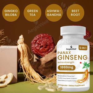 AegleWell Best-seller Panax Ginseng Cápsulas Ginsenósidos elevados para Energia & Desempenho <span class=keywords><strong>60</strong></span> Cápsulas Veganas - Product Image 3