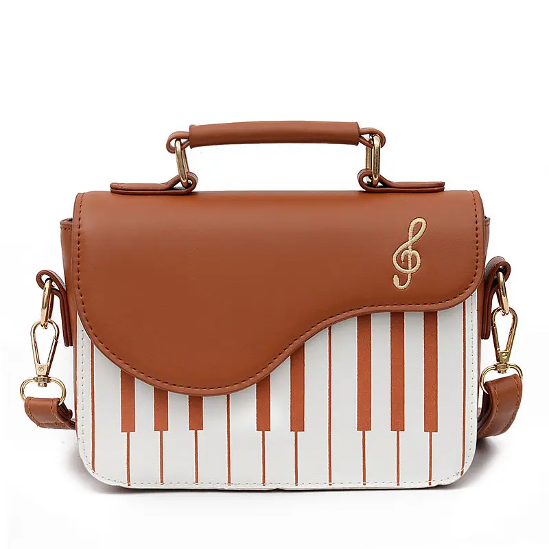 YIMYIK New Fashionable Pu Leather Piano Pattern Tote Bag Custom Snap Solid Brown Shoulder Bag