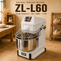 Pétrin manuel à spirale L60, capacité 25 kg de farine, avec protection contre les surcharges, bol de 60 L pour la préparation de pâtes en petite boulangerie