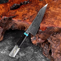 Couteau Gyuto Japonais de 5 Pouces, Tranchant comme un Rasoir, en Acier Damas à Manche Intégral, Couteau Utilitaire, Éplucheur de Fruits, Manche en Bois Tressé, Couteau de Cuisine Domestique