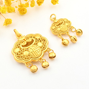 Collar con Colgante de Estilo Antiguo con el Símbolo de la Longevidad (Fu), Dorado, Grande y Pequeño, con Campana, Venta Directa de Fábrica - Product Image 3