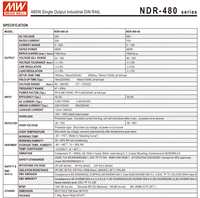 Alimentation à découpage MeanWell NDR-480-48 480W 48V 10A à sortie unique sur rail DIN pour PLC et systèmes de contrôle industriel