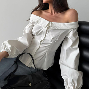Camicia da donna Sexy monocollo alla moda Enyami <span class=keywords><strong>camicetta</strong></span> bianca con maniche a lanterna elegante alla moda e Versatile - Product Image 4