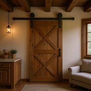 Kit de Herrajes para Puerta Corredera de Granero, 8 Pies, Capacidad de Carga de 330 LBS, Polea en Forma de J para Puerta de Madera Sólida de 48 x 84 Pulgadas, Estilo Rústico Interior - Product Image 2
