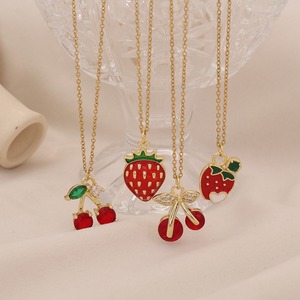 Moda carina 18K oro placcato in acciaio inox zircone frutta ciliegia fragola collana pendente per donne gioielli regalo impermeabile - Product Image 2