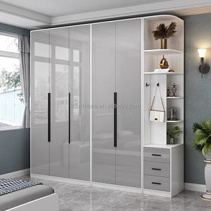 Unique Design White Sliding Door Walk-in Clothes <b>Storage</b> Closet Melamine Bedroom Wardrobe with Corner Cabinet - Product Image 2