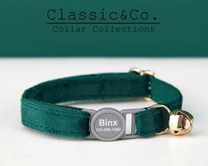 Breakaway ชุดสายจูงผูกโบว์ผูกคอแมวสีเขียวมรกตหัวเข็มขัดนิรภัยชื่อลูกแมวสลักแบบกำหนดเองกระดิ่งสีทองเด็กผู้หญิง - Product Image 1