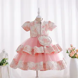 Yalindars ultimo abito da bambino con bottoni drappeggiati abiti da ballo in Tulle Set abito da ragazza vestiti da bambino due pezzi Set con borsa