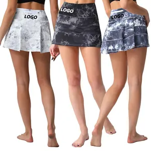 Gratis Custom Logo Tie Dye Mini Tennis Rok Hoge Taille Padel Rokken Golf Kleding Voor Vrouwen