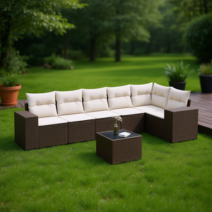 Ensemble de canapés de jardin en rotin brun avec coussins en mousse haute densité, mobilier d'extérieur au design contemporain, résistant à l'eau et aux UV, en PE - Product Image 2