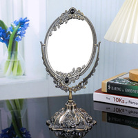 Miroir de table créatif C38 de style européen, cadre en alliage de zinc, double face, haute définition, design floral ovale vintage
