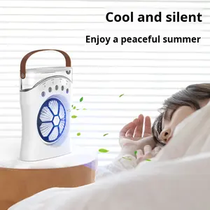 Ventilateur de bureau portable rechargeable USB, mini <span class=keywords><strong>climatiseur</strong></span> de bureau avec poignée et lumière - Product Image 4