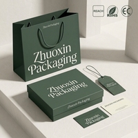 Ensemble de marquage de marque personnalisé haut de gamme : Sac fourre-tout en papier vert foncé recyclé, boîte cadeau pour vêtements, suite de marquage de marque personnalisée