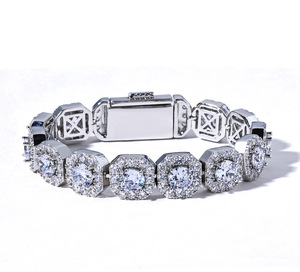 925 Sterling Silver 18K <b>Gold</b> Plated VVS Moissanite Square Baguette Link Bracelet Iced Princess Cut Hip Hop Bling Bezel <b>Set</b> - Product Image 6