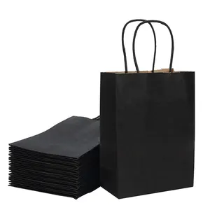 Custom Design Restaurant Takeaway Black Brown Kraft Paper Bags Packaging Eco-Friendly Paper Bag