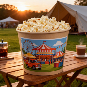 Vente d'usine : Seau en papier kraft blanc bambou de 64oz-170oz, imprimé sur mesure, qualité alimentaire, jetable, pour stand de pop-corn - Product Image 1