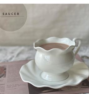 Tasses et soucoupes à café en céramique créatives rétro européennes, simples, blanches, à dentelle, pour latte et thé - Product Image 2