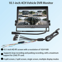 Monitor DVR para Vehículo de 10.1 Pulgadas HD 4CH Todo en Uno, Admite Grabación en Bucle con Tarjeta TF de 256G